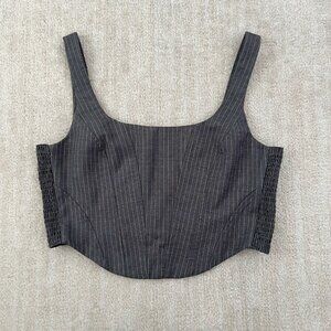 Revolve Amanda Uprichard Fisher Pinstripe Gray Corset Crop Top Blouse XL